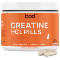 Bod Goba Tea Creatine HCL capsules bottle ready for daily training use.