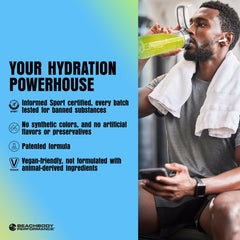 Pouring BODi Hydrate over ice for a refreshing workout drink