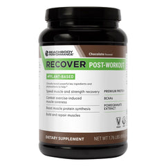 BODi Recover chocolate tub for post-workout protein support