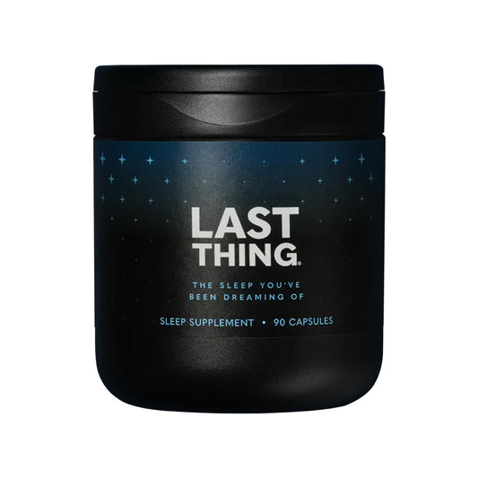 BODi Last Thing bottle closeup with capsules for a calm night routine.