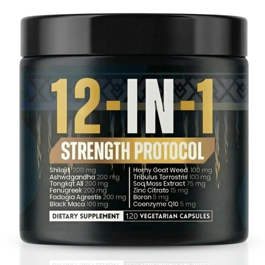 Body C.E.O. 12-in-1 Strength Protocol bottle for daily vitality.