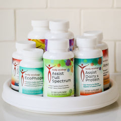 Body Ecology Assist bottle being dispensed to aid meal digestion