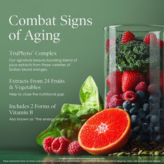 Body Firm Youthful Essence fruit-vegetable ingredients, rich polyphenols for a nutrient-rich daily boost.