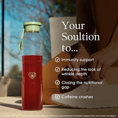 Body Firm Youthful Essence mixed drink glass, refreshing citrus berry flavor for daily wellness.