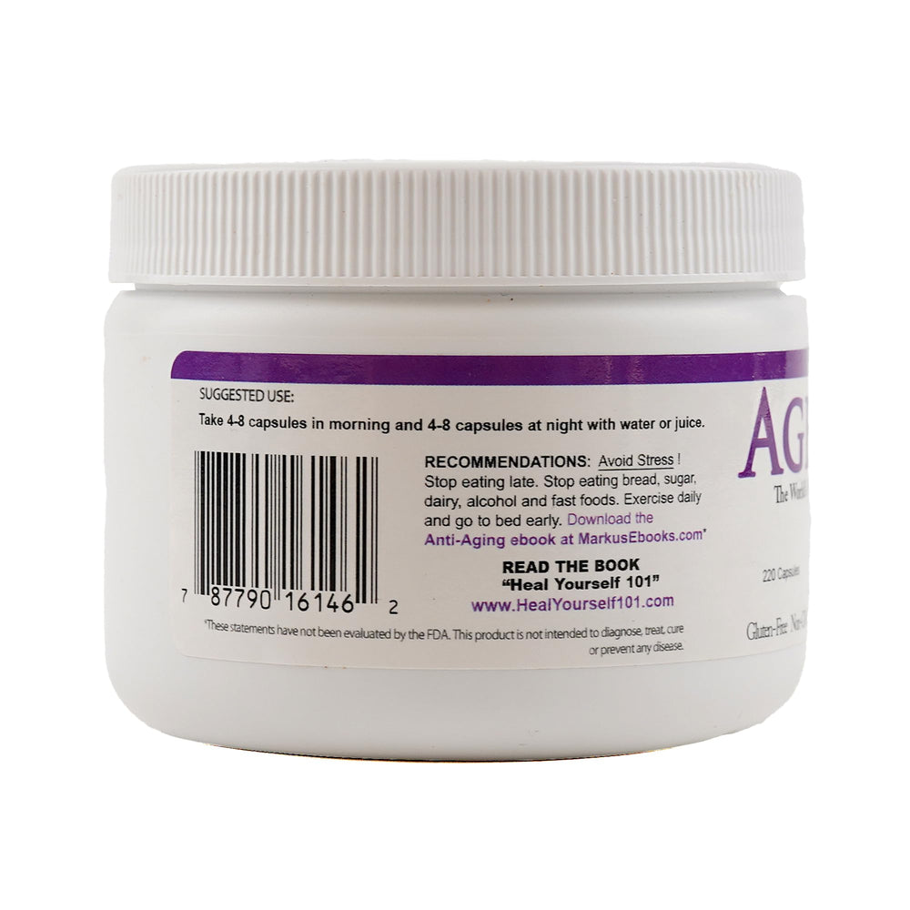 Body Force Age Free ingredients spread showcasing natural adaptogens and ellagitannin sources