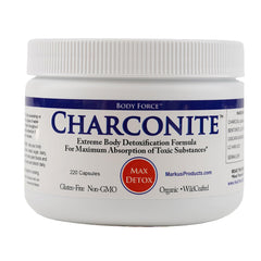 Body Force Charconite bottle label highlighting natural ingredients for digestive comfort.