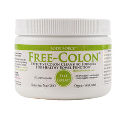 Body Force Colon Formula powder bottle pour for convenient detox preparation.
