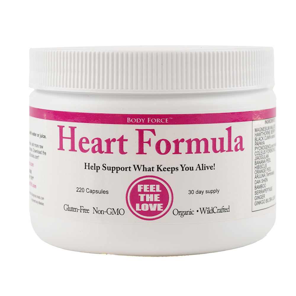 Body Force Heart Formula capsules bottle close-up with magnesium malate for bioavailability.
