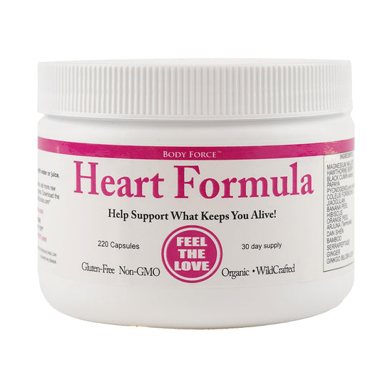 Body Force Heart Formula capsules bottle close-up with magnesium malate for bioavailability.
