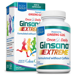 Body Gold Ginsana Energy bottle showing clean packaging for steady daily energy.