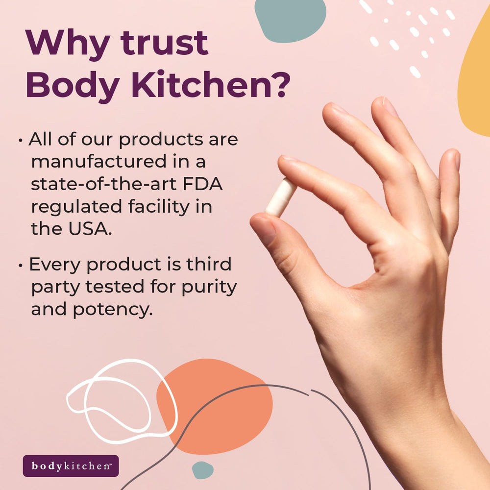 Body Kitchen Collagen + Elastin label close-up showcases ingredients and purity