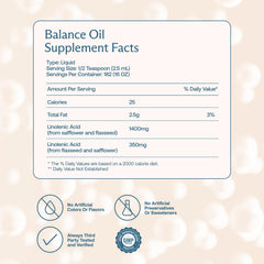 BodyBio Balance Oil safflower bottle highlights the omega-6 component in the blend.