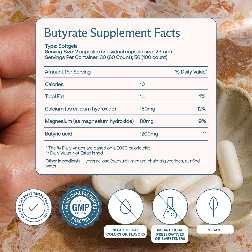 BodyBio Butyrate capsules prepared for digestive support