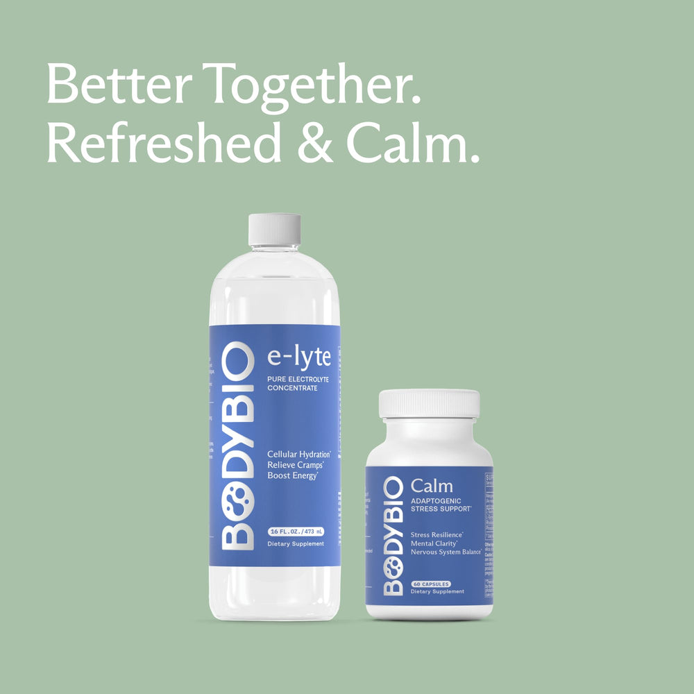 BodyBio Calm capsules arranged in a row signaling daily usage