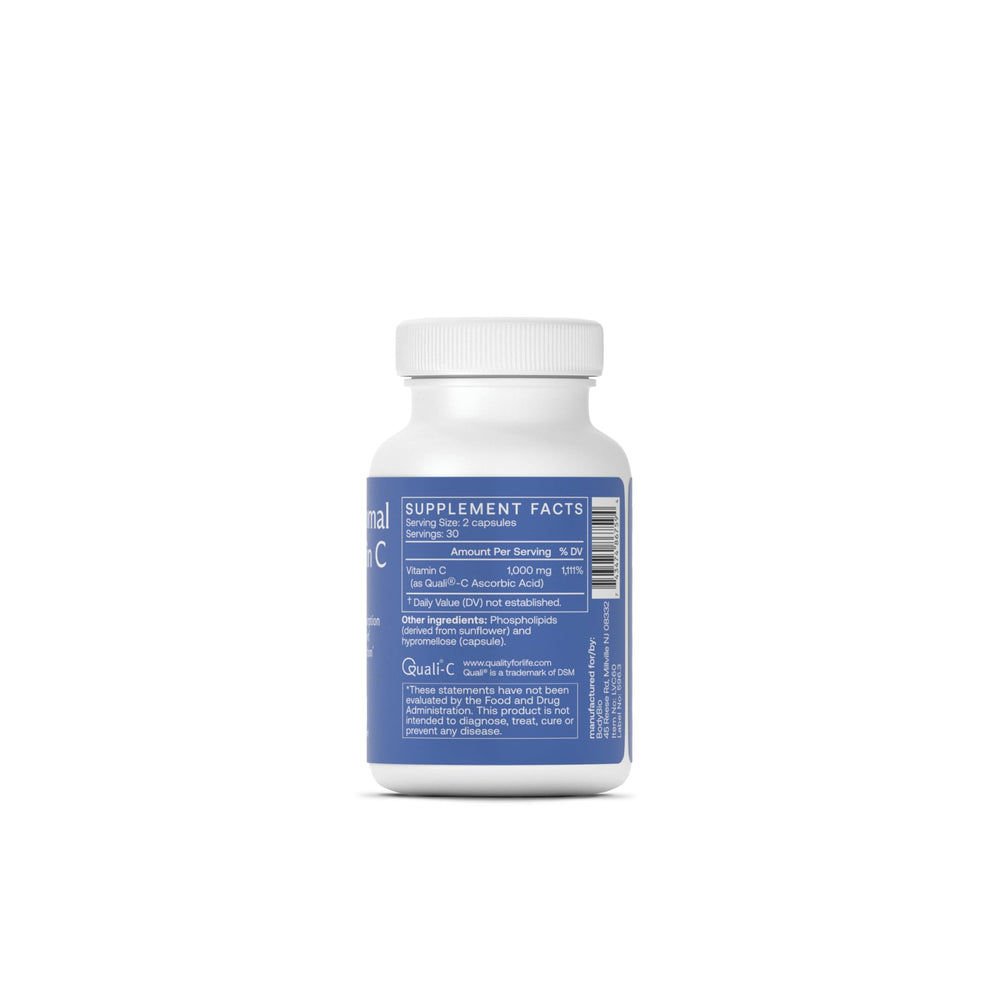 BodyBio Liposomal Vitamin C bottle label showing 1,000 mg potency