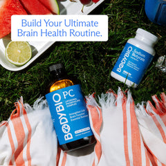 BodyBio PC supplement visuals communicate gentle daily support for brain health.