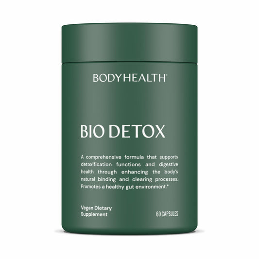 BodyHealth Bio Detox bottle packaging, clean design for daily detox routine