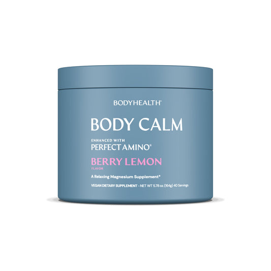 BodyHealth Body Calm bottle showing Berry Lemon formula for restful evenings.