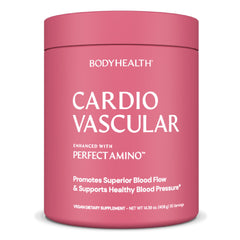 BodyHealth Cardio Vascular bottle label highlighting PerfectAmino blend for heart support.