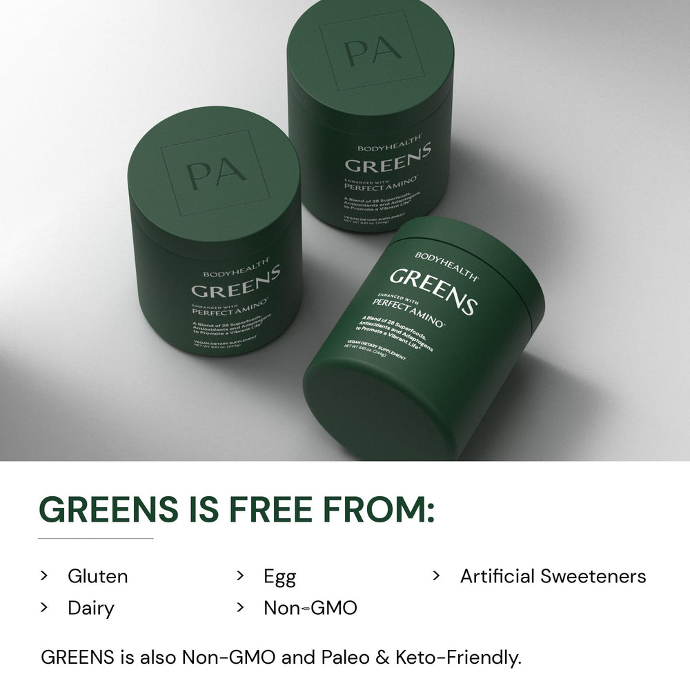 BodyHealth Greens Enhanced USA-made label signals clean, plant-based formulation for health-conscious users.
