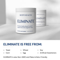 Box and bottle imagery for BodyHealth Intestinal Cleanse suggests a 100-capsule supply