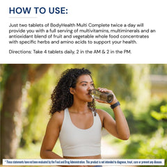 BodyHealth Multi Complete liver-support herbs close-up with milk thistle and dandelion.