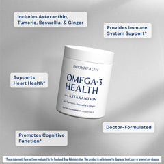 Close-up of BodyHealth Omega 3 softgels for easy daily use.