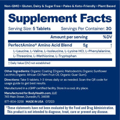 BodyHealth PerfectAmino bottle front highlighting vegan protein support