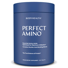 BodyHealth PerfectAmino bottle pour with capsules ideal for daily muscle support.
