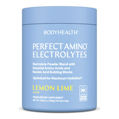 BodyHealth PerfectAmino Electrolytes Lemon Lime bottle for on-the-go hydration during workouts
