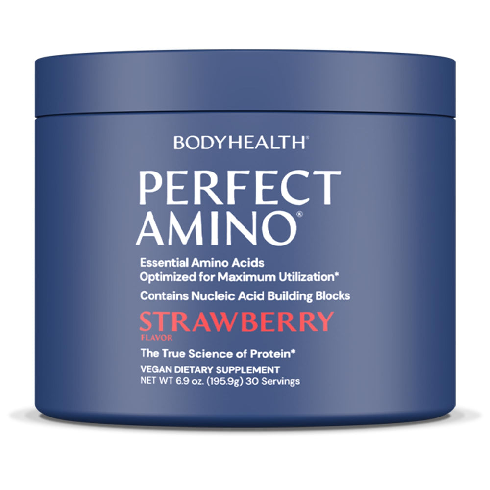 BodyHealth PerfectAmino bottle shown for lean muscle support.