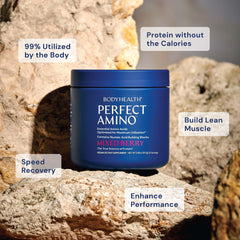 Scoop of BodyHealth PerfectAmino ready to mix in a bottle for easy prep