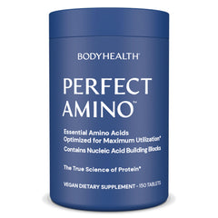 BodyHealth PerfectAmino bottle label showing essential amino acids for recovery and lean muscle