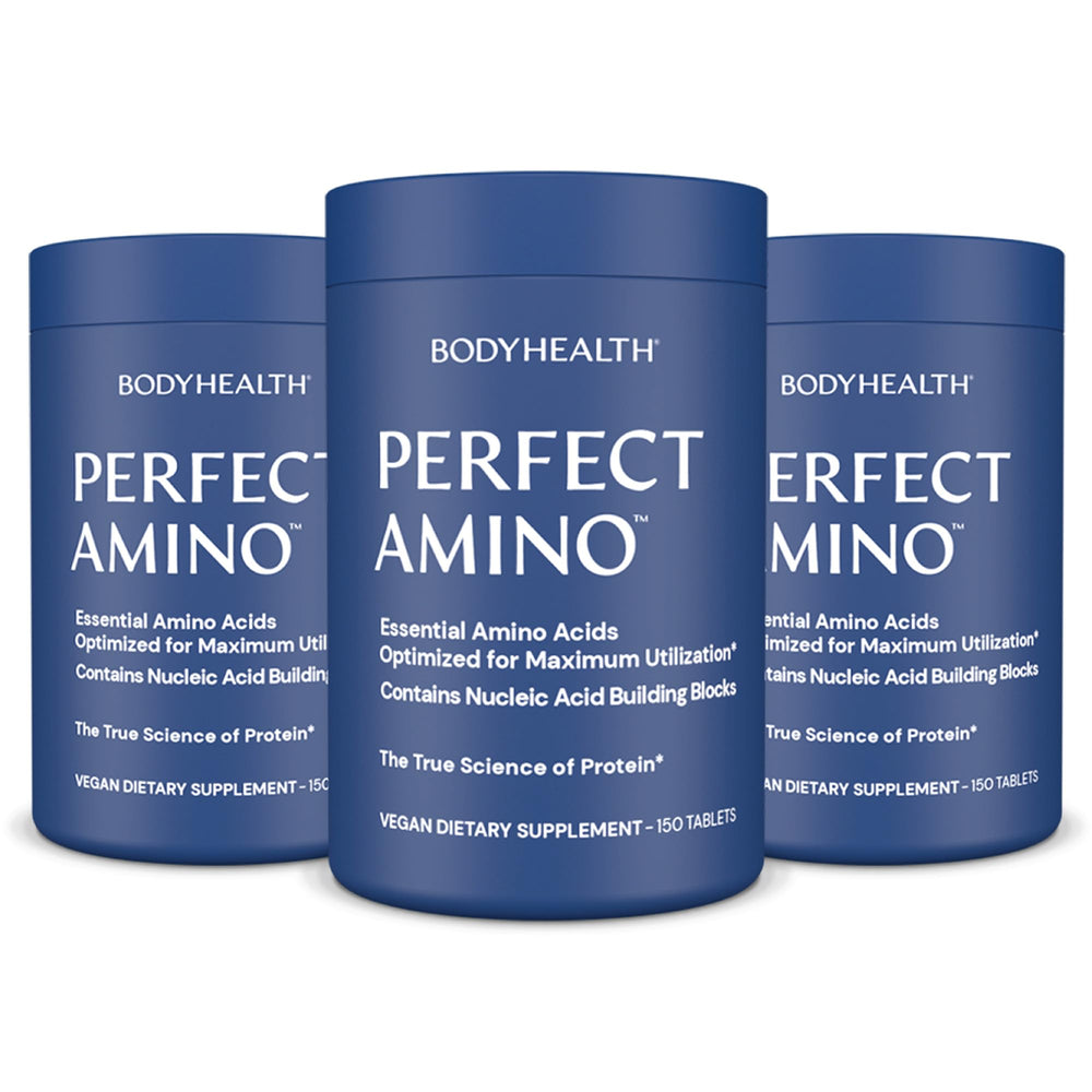 BodyHealth PerfectAmino tablets bottle for easy daily protein support.