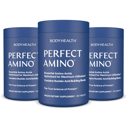 BodyHealth PerfectAmino tablets bottle for easy daily protein support.