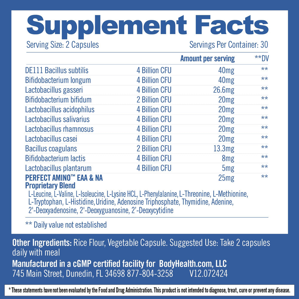 BodyHealth probiotic delayed-release capsules protect probiotics for digestion.