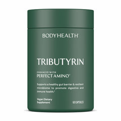 BodyHealth Tributyrin 200mg bottle close-up for daily gut health support.