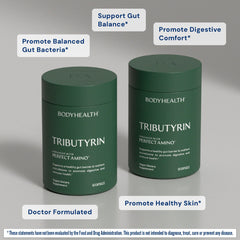 BodyHealth Tributyrin packaging highlights premium microbiome balance benefits.