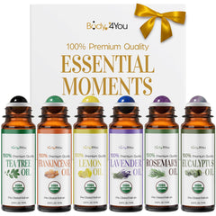 BodyJ4You tea tree oil bottle with gemstone roller for targeted skin care.