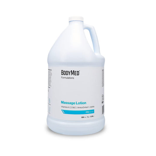 BodyMed Formulations Massage Lotion bottle, 1 gal, ideal for professional massage sessions.