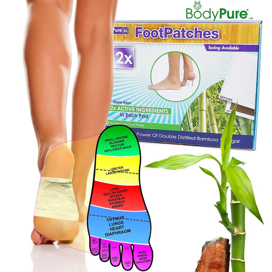 BodyPure Takesumi foot patch close-up shows herbal formula for cleansing use.