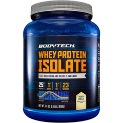 BodyTech Whey Protein Isolate bottle with French Vanilla for daily protein support.