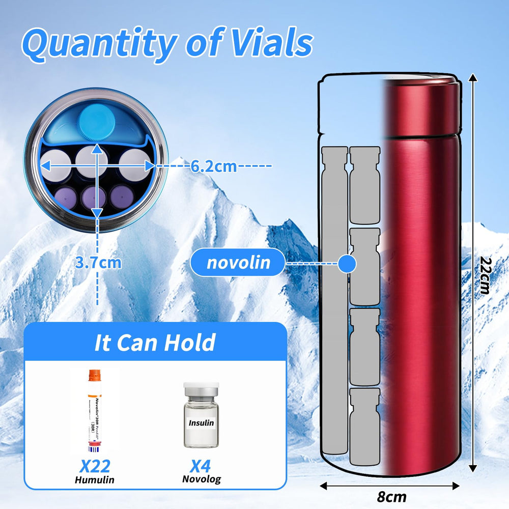 Bogush 60H insulin pens cooler, side view in red, lightweight travel case