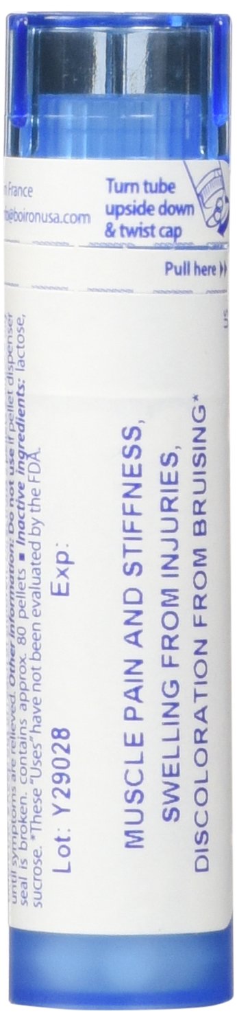 Close-up of Arnica Montana 30C label showing inactive ingredients for sensitive users.