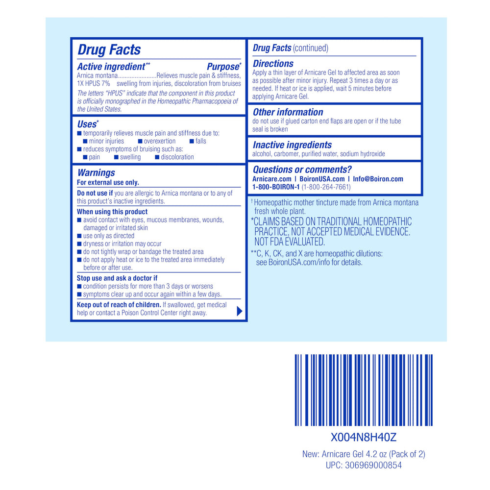 Boiron Arnicare Gel tube close-up with label details.