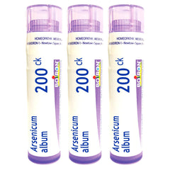 Boiron Arsenicum Album 200CK pellets in tubes for quick-dissolving GI symptom support.