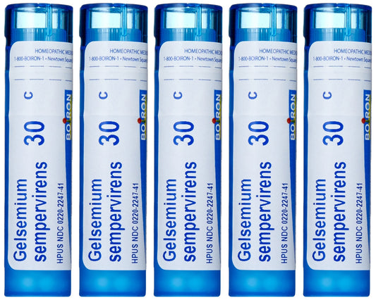 Boiron Gelsemium 30C pellets in pack of five for stage fright support