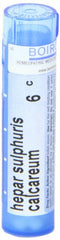 Bottle close-up of Boiron Hepar Sulphuris Calcareum 6C pellets for quick use
