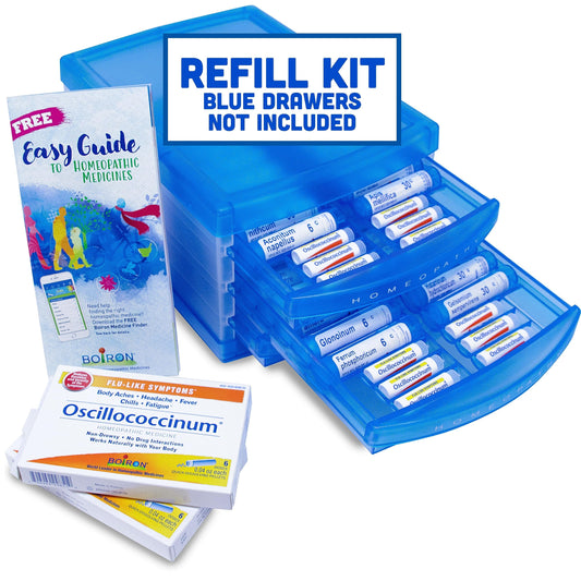 Boiron HomeoFamily refill 32 tubes arranged for organized home use.