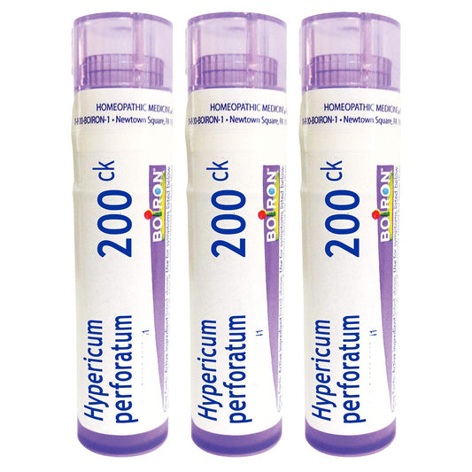 Boiron Hypericum 200CK pellets in a tube for quick tongue dissolution at first sign of symptoms.